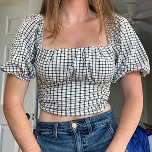 Black gingham milkmaid style top